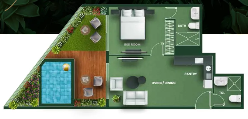 Vincitore Vincitore Aqua Flora 1BR floor plan