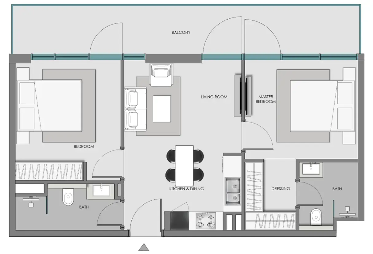 2 bedrooms floor plan