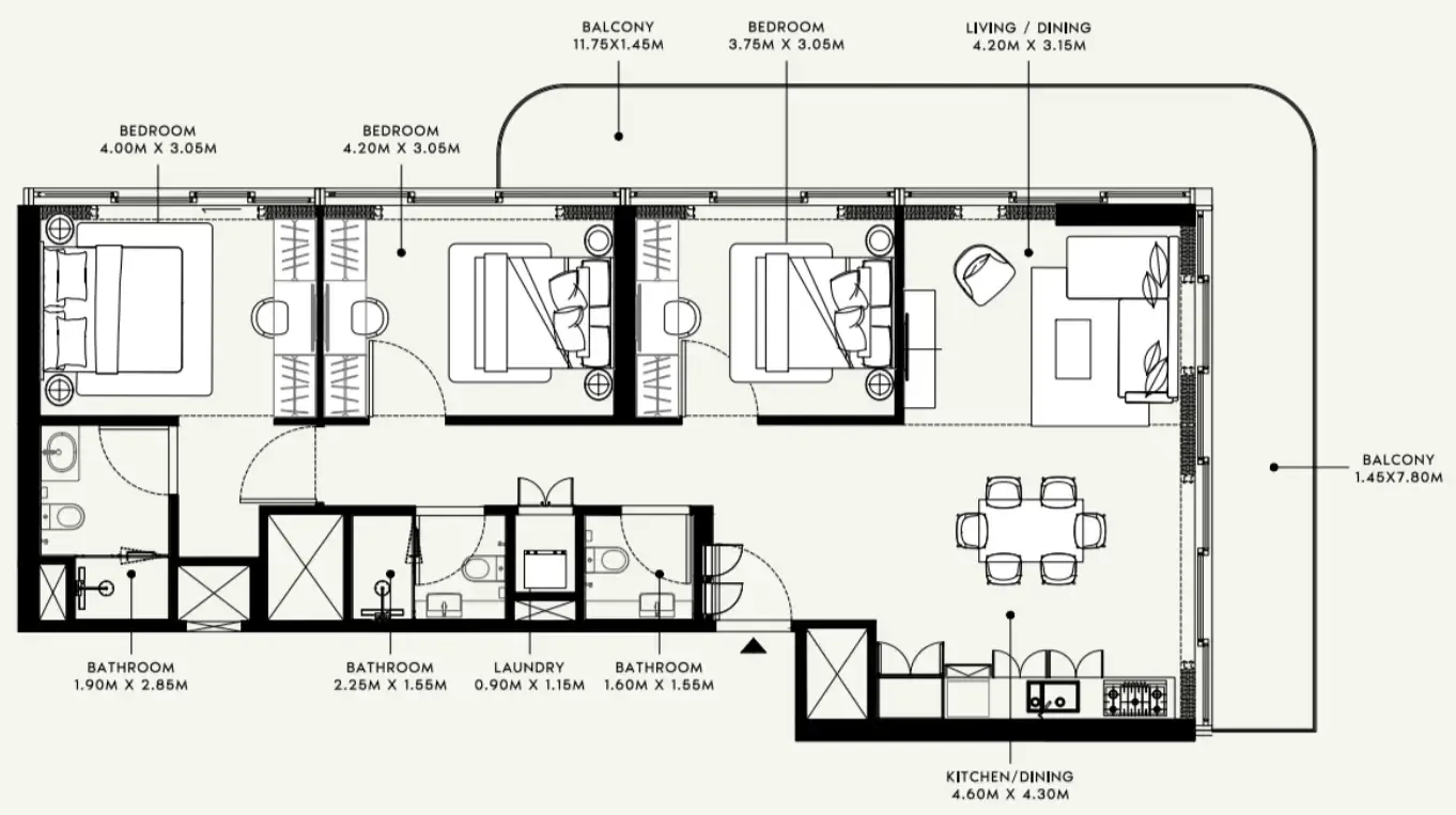 3 bedrooms floor plan