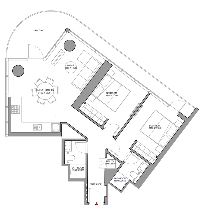 2 bedrooms floor plan