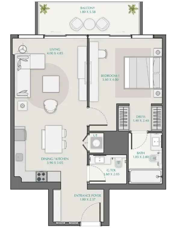 1 bed