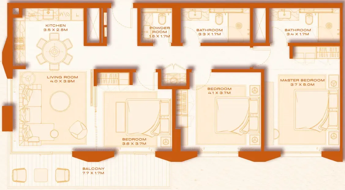 3 bedrooms floor plan