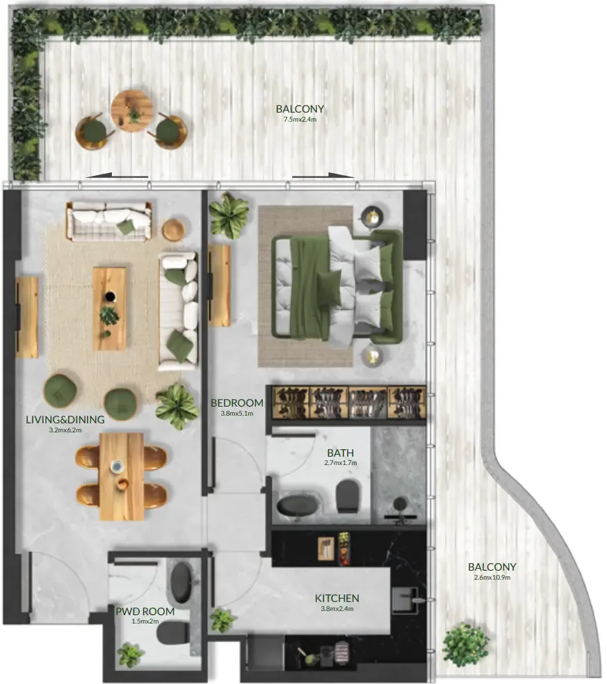 1 bedroom floor plan