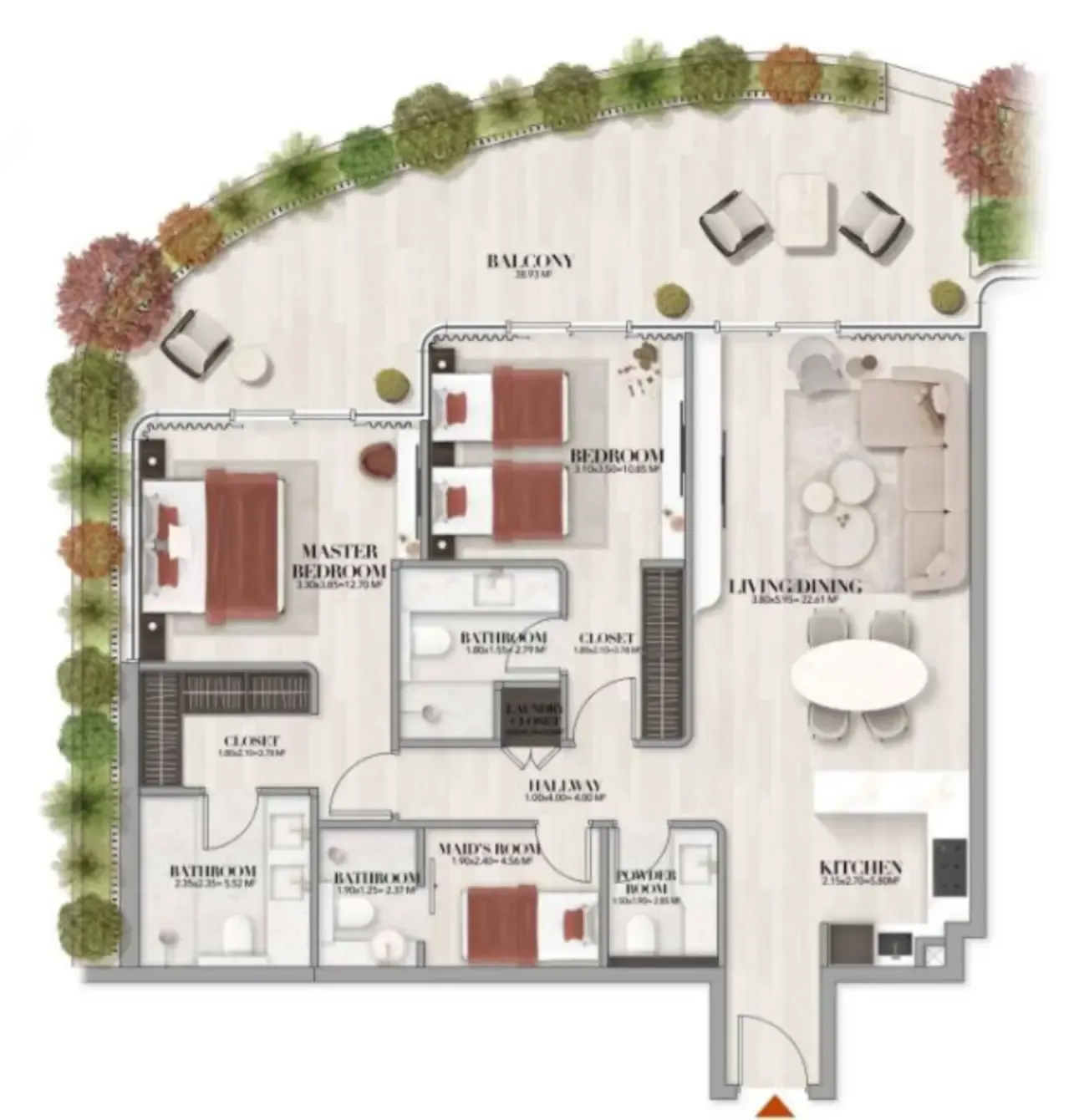2 bedrooms floor plan