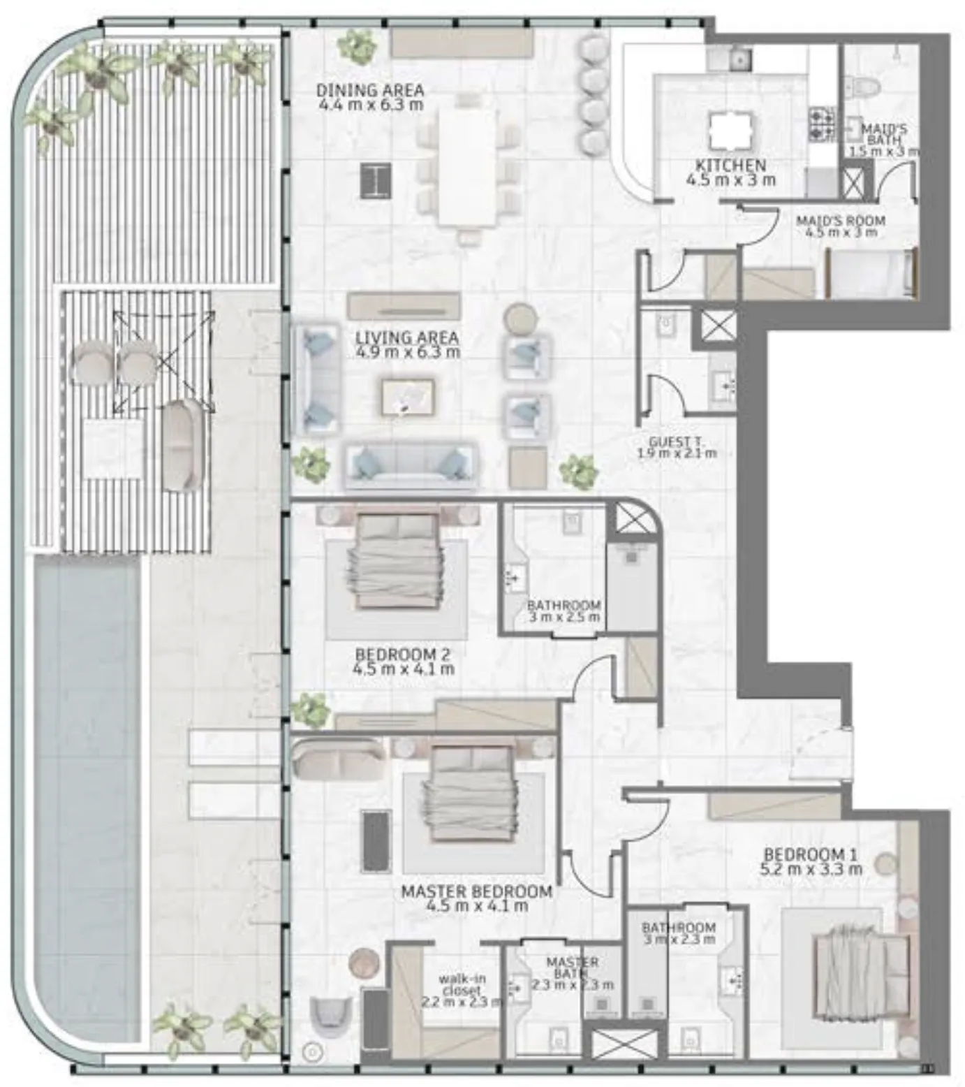 Al Habtoor Group Al Habtoor Tower 3BR floor plan