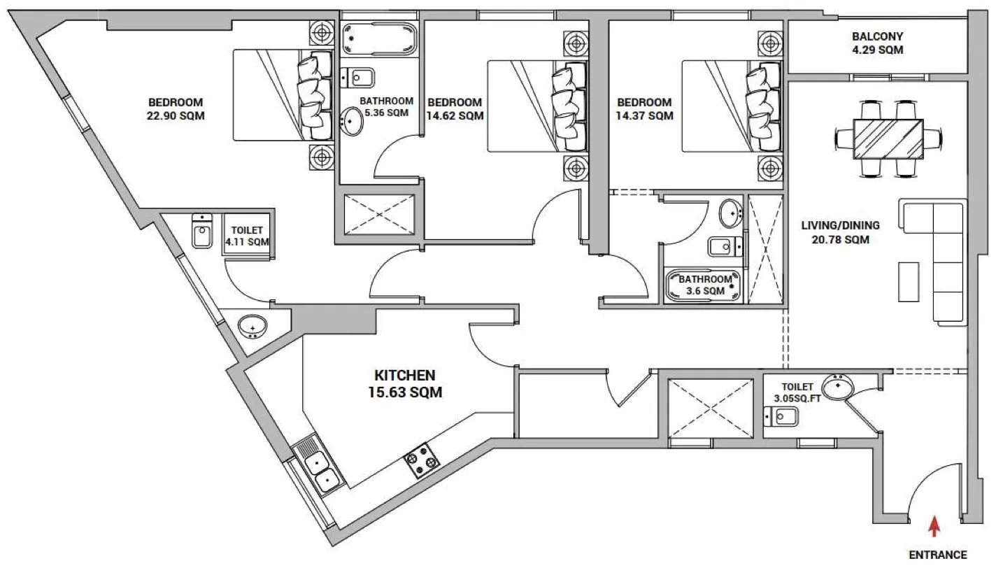 3 bedrooms floor plan