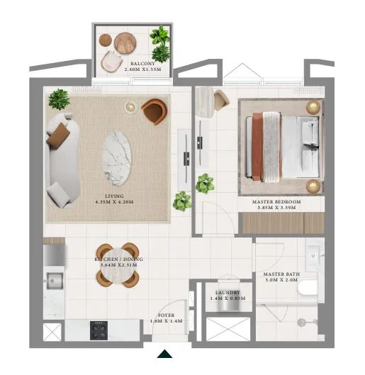 Emaar Hillsedge 1BR floor plan