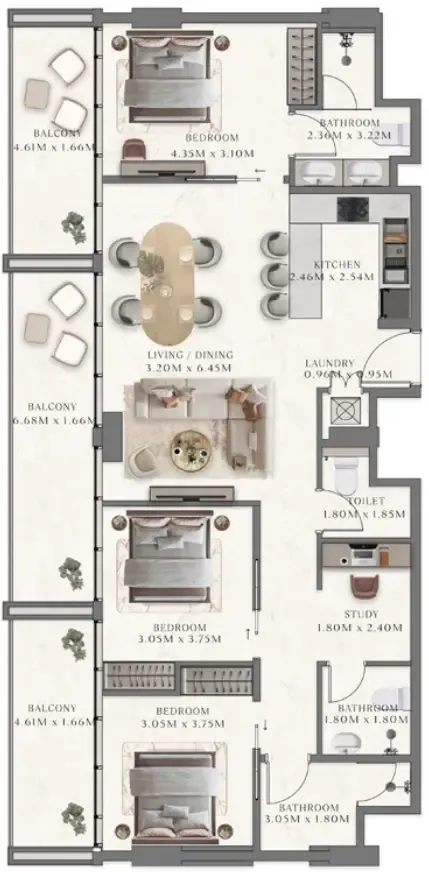 3 bedrooms floor plan