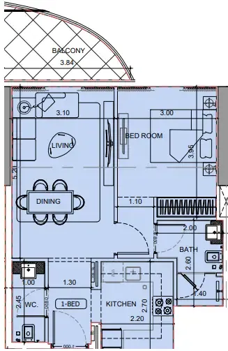 1 bedroom floor plan
