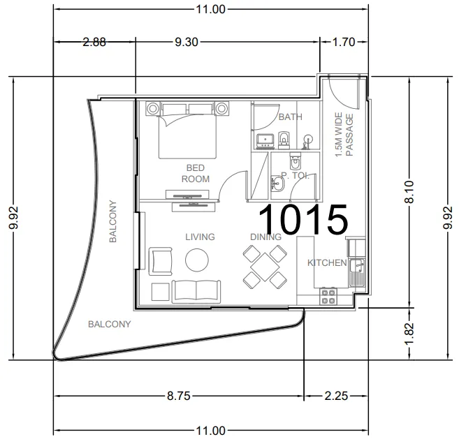 1 bedroom floor plan