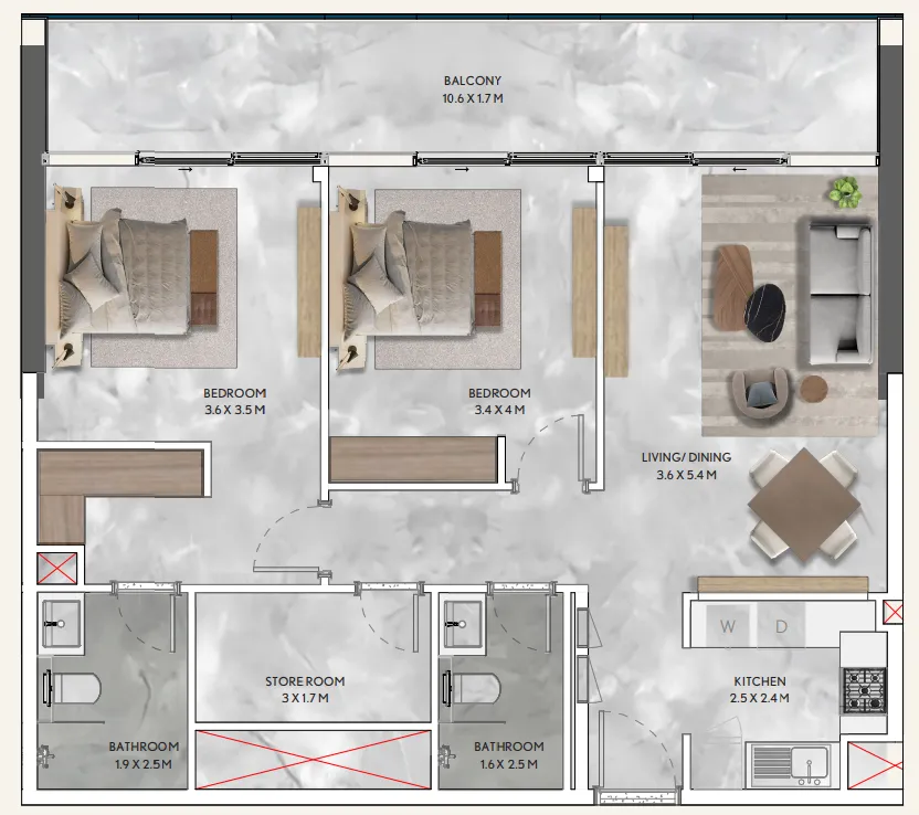 2 bed