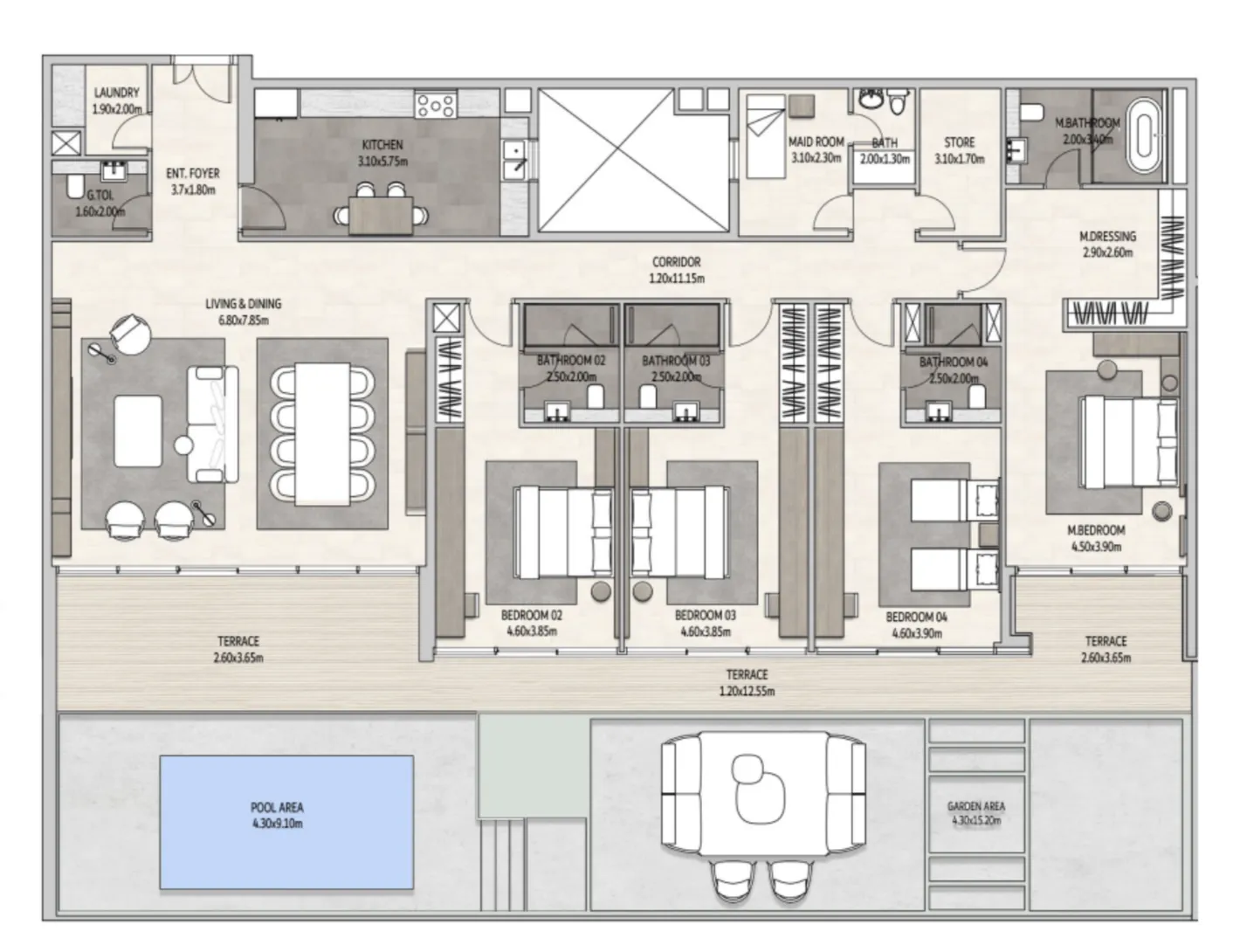 4 bedrooms floor plan