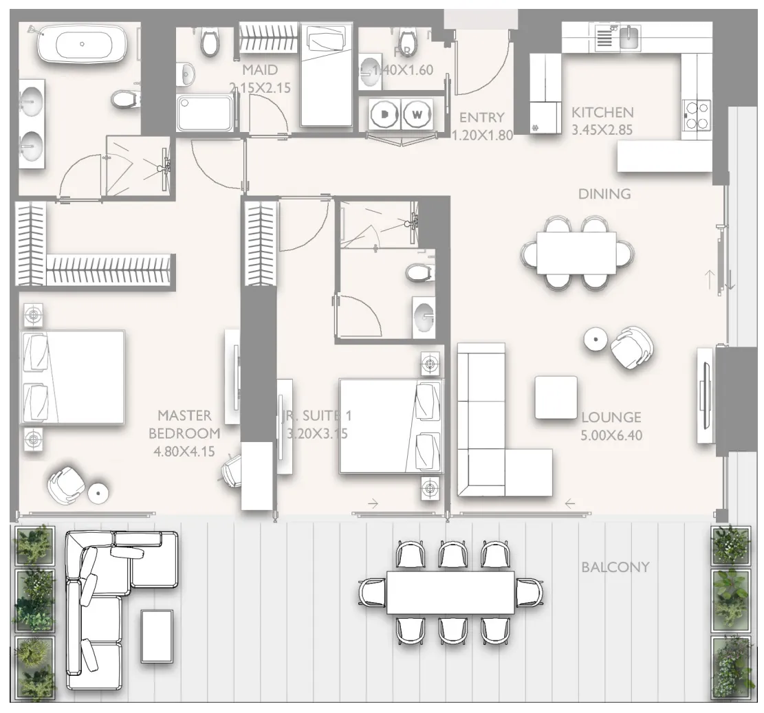 2 bedrooms floor plan