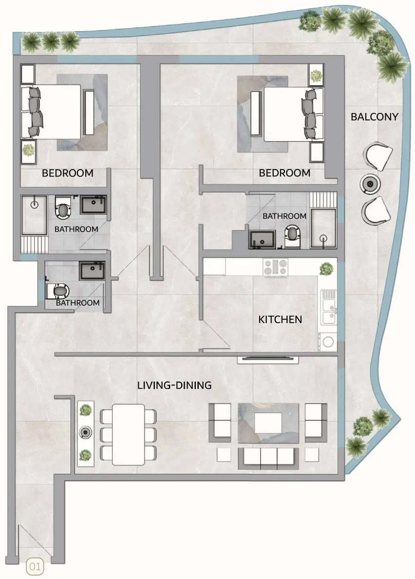 2 bedrooms floor plan