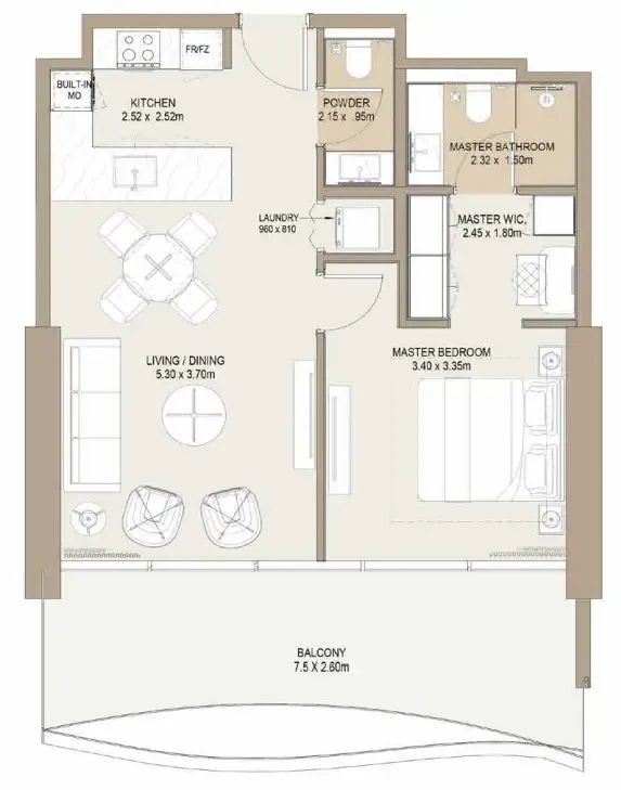 One Development Laguna Residence 1BR floor plan