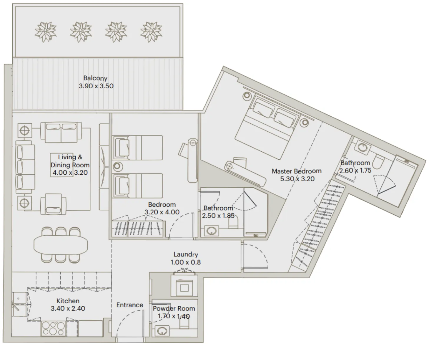 Deyaar Eleve 2BR floor plan