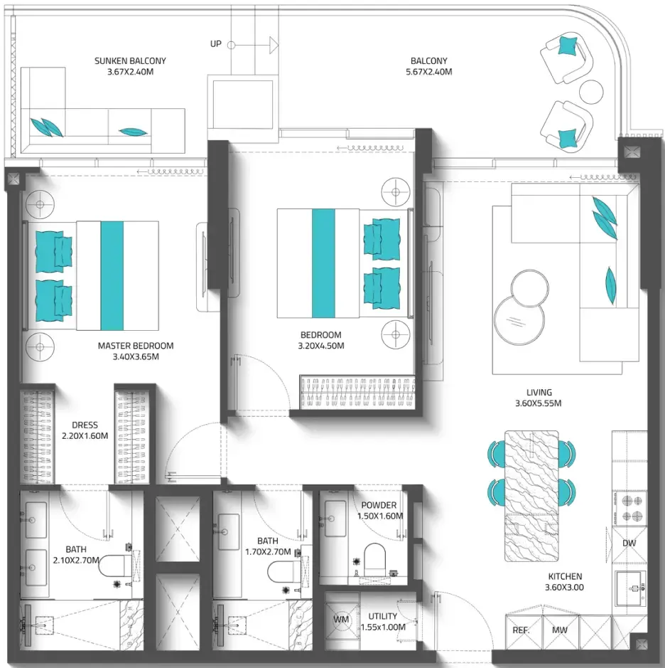 Reef Luxury Development Reef 997 2BR floor plan