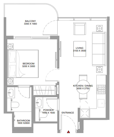1 bedroom floor plan