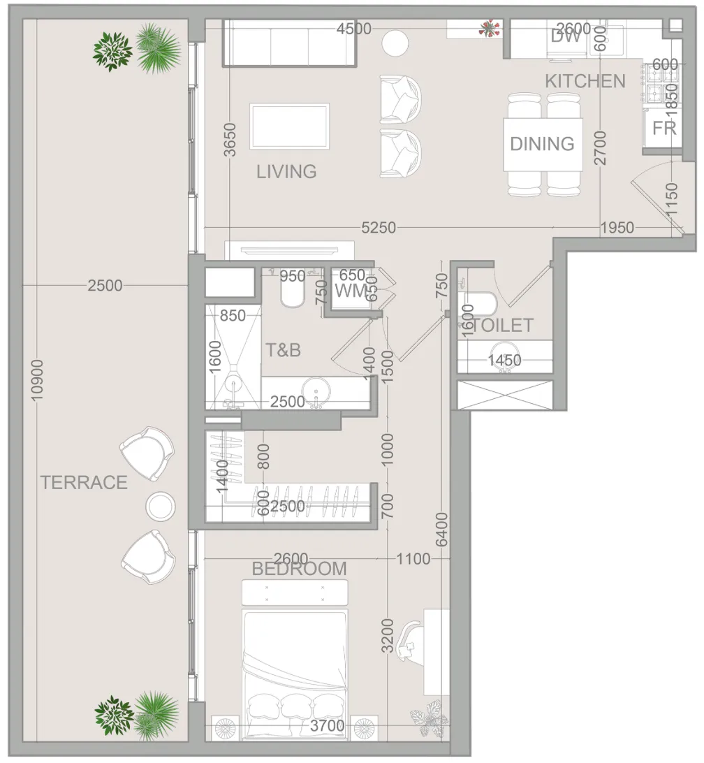 1 bedroom floor plan