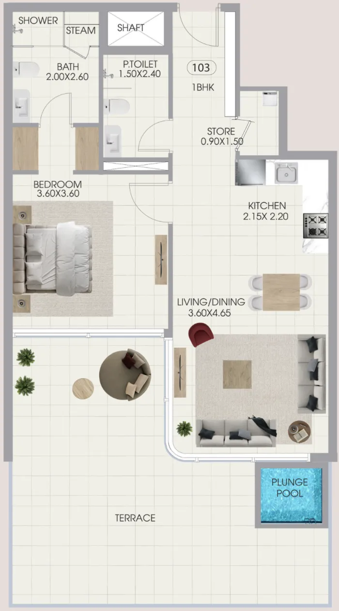 1 bedroom floor plan