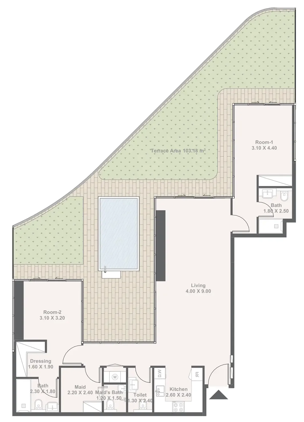 2 bedrooms floor plan