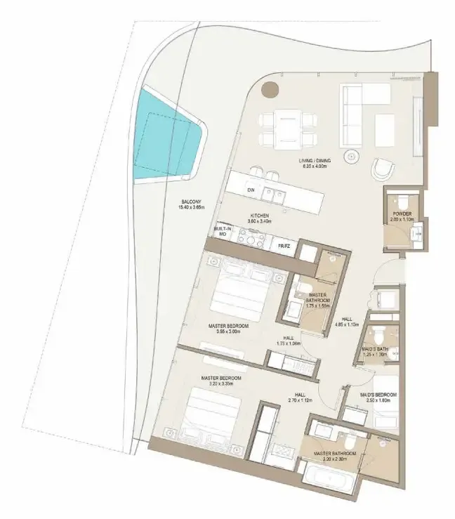 One Development Laguna Residence 2BR floor plan