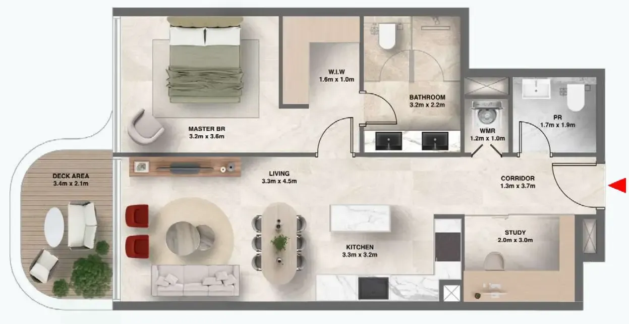 1 bedroom floor plan