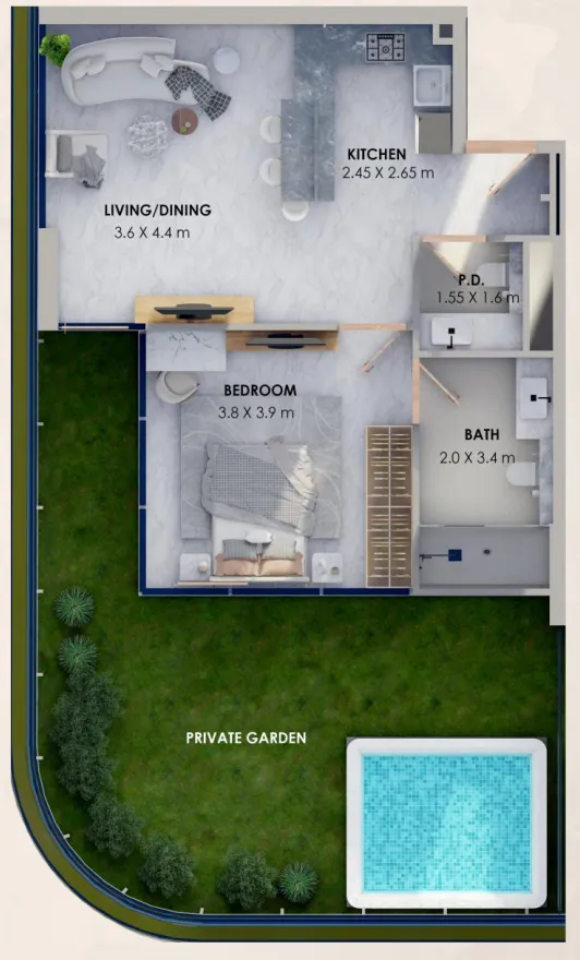 1 bedroom floor plan