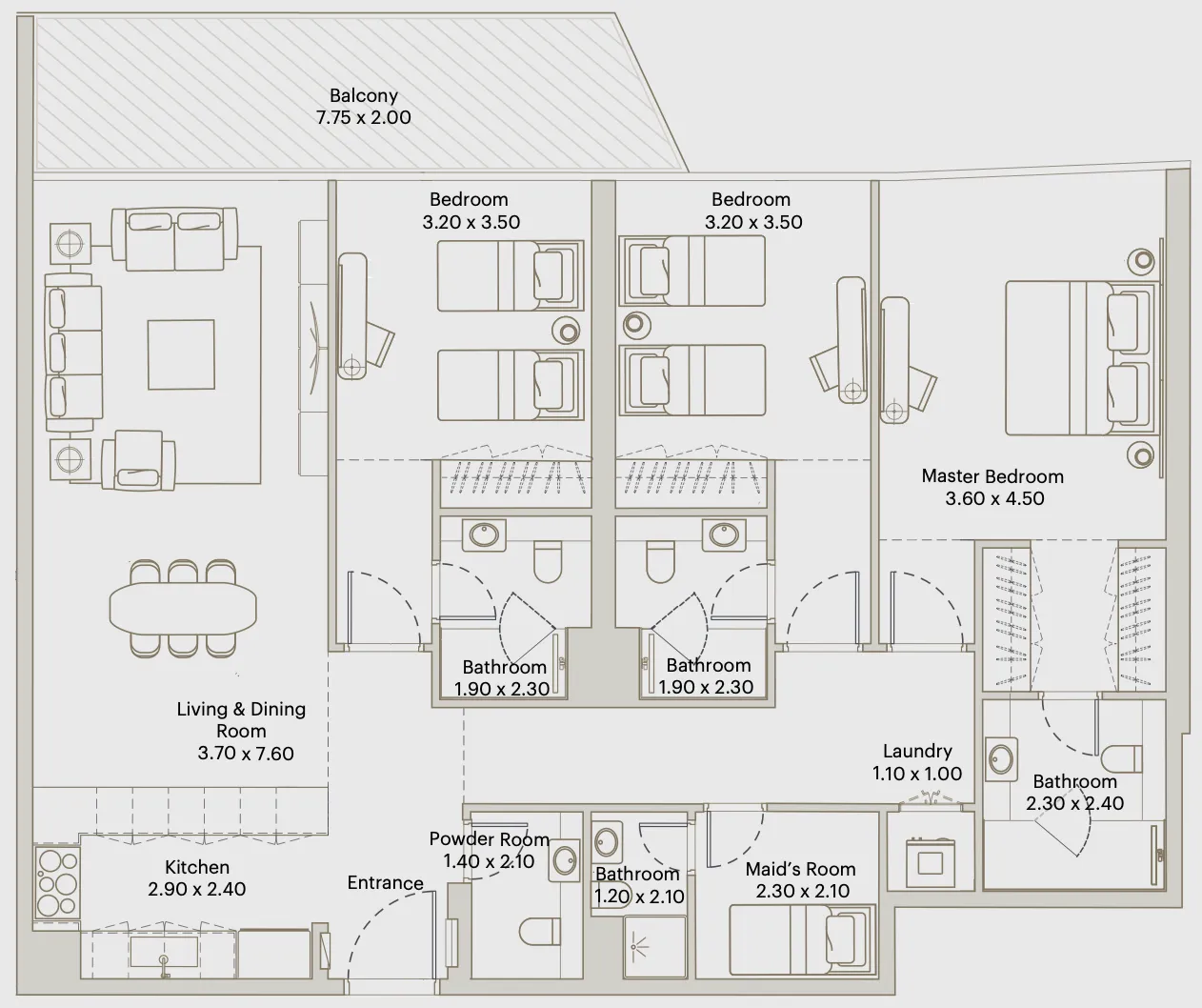 Deyaar Eleve 3BR floor plan