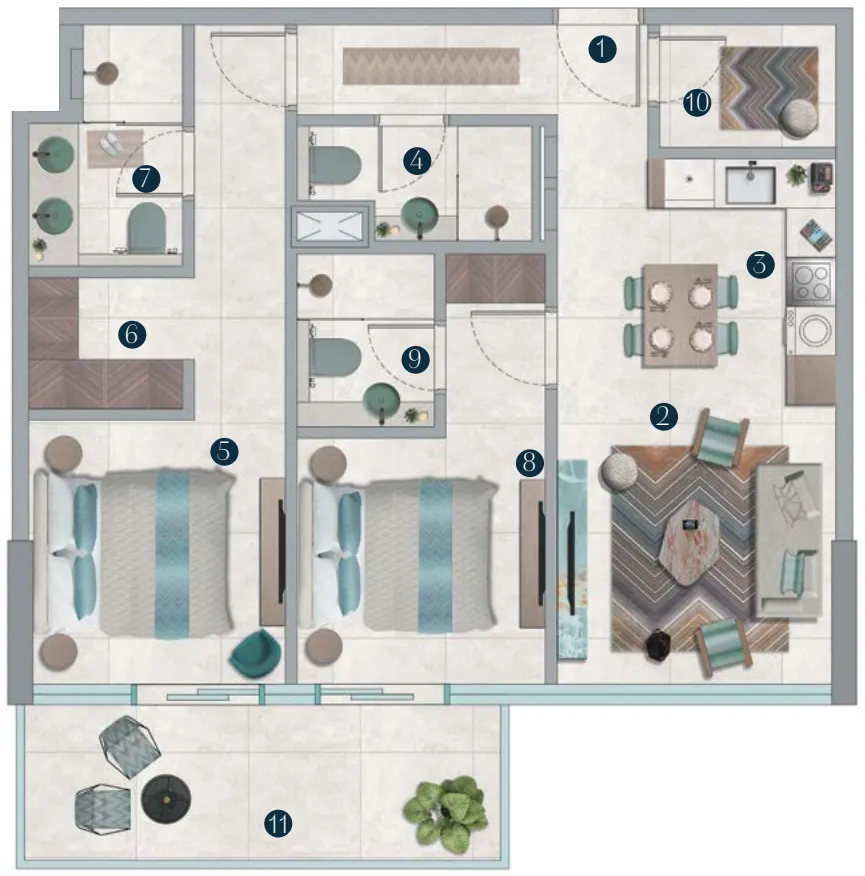 2 bed