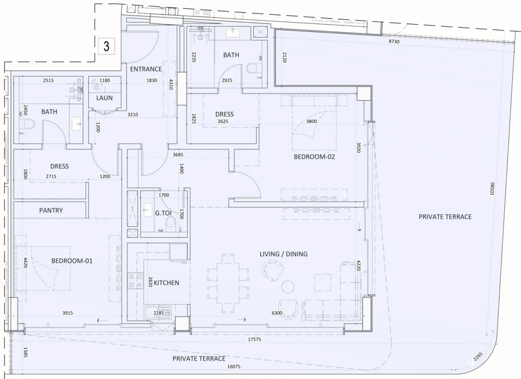 2 bedrooms floor plan