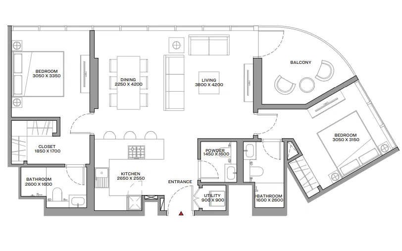 2 bedrooms floor plan