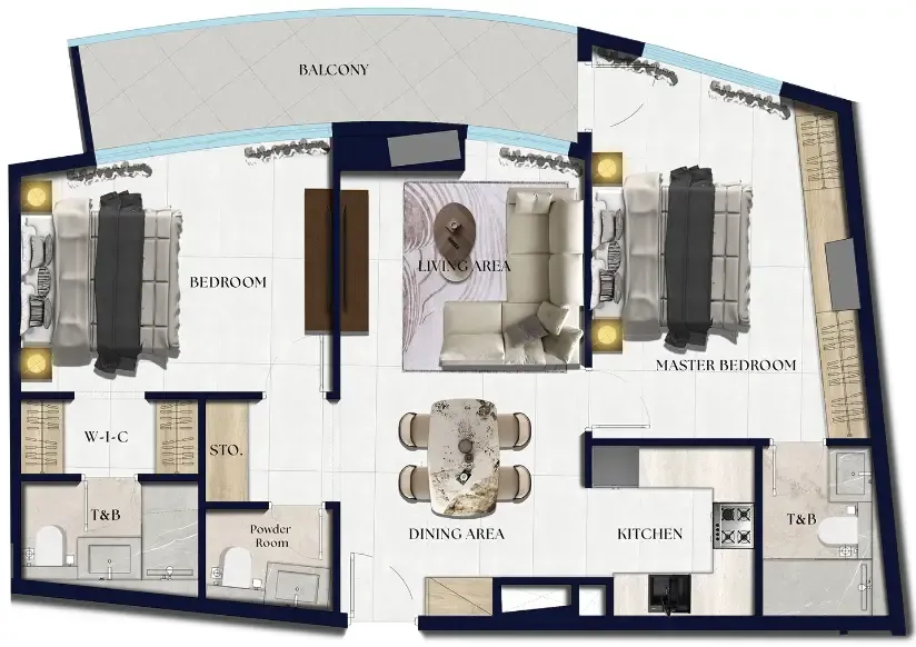 2 bedrooms floor plan