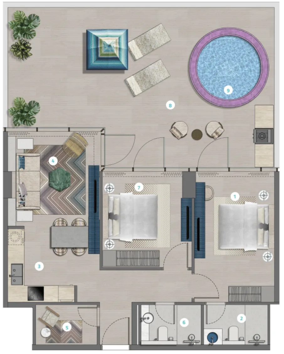 Durar Group Trio Isle 2BR floor plan