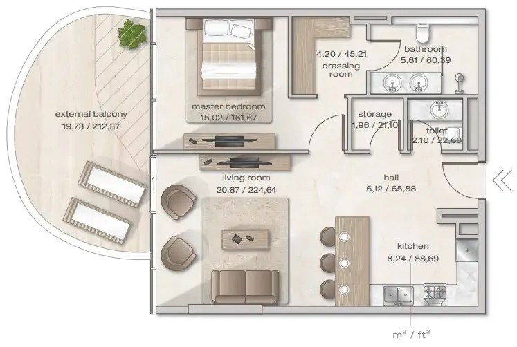 1 bedroom floor plan