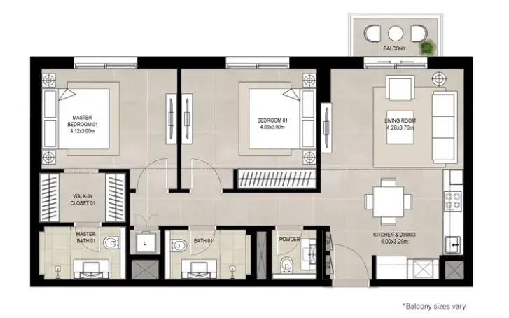 2 bedrooms floor plan