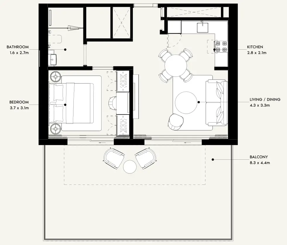 1 bedroom floor plan