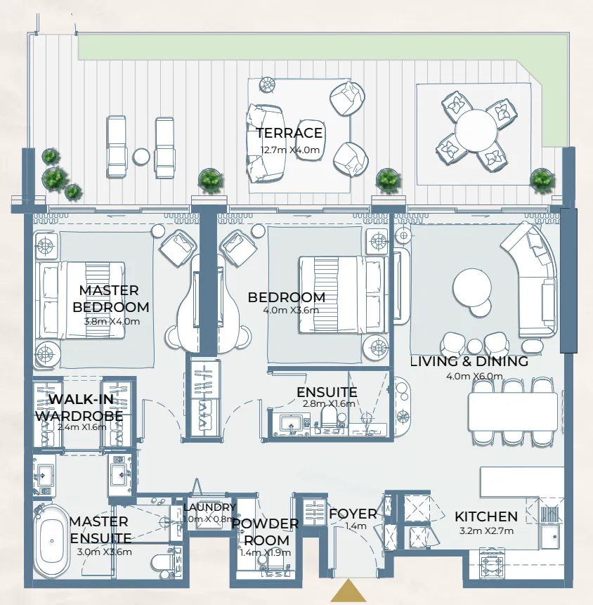 2 bedrooms floor plan