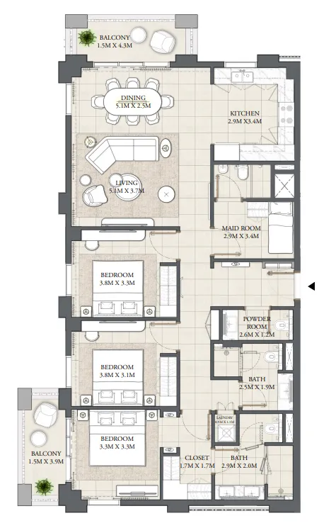 3 bedrooms floor plan