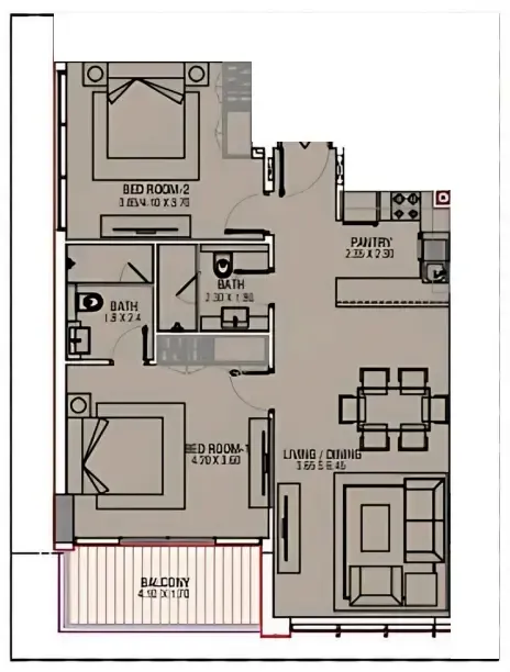 2 bedrooms floor plan