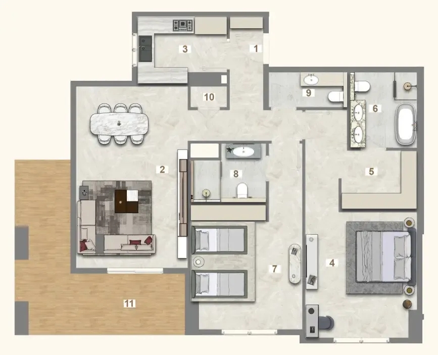 2 bedrooms floor plan