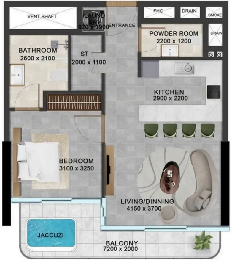 1 bedroom floor plan