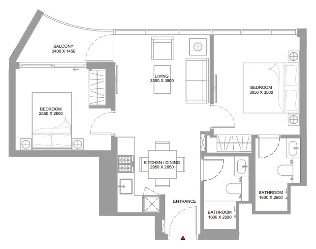 2 bedrooms floor plan