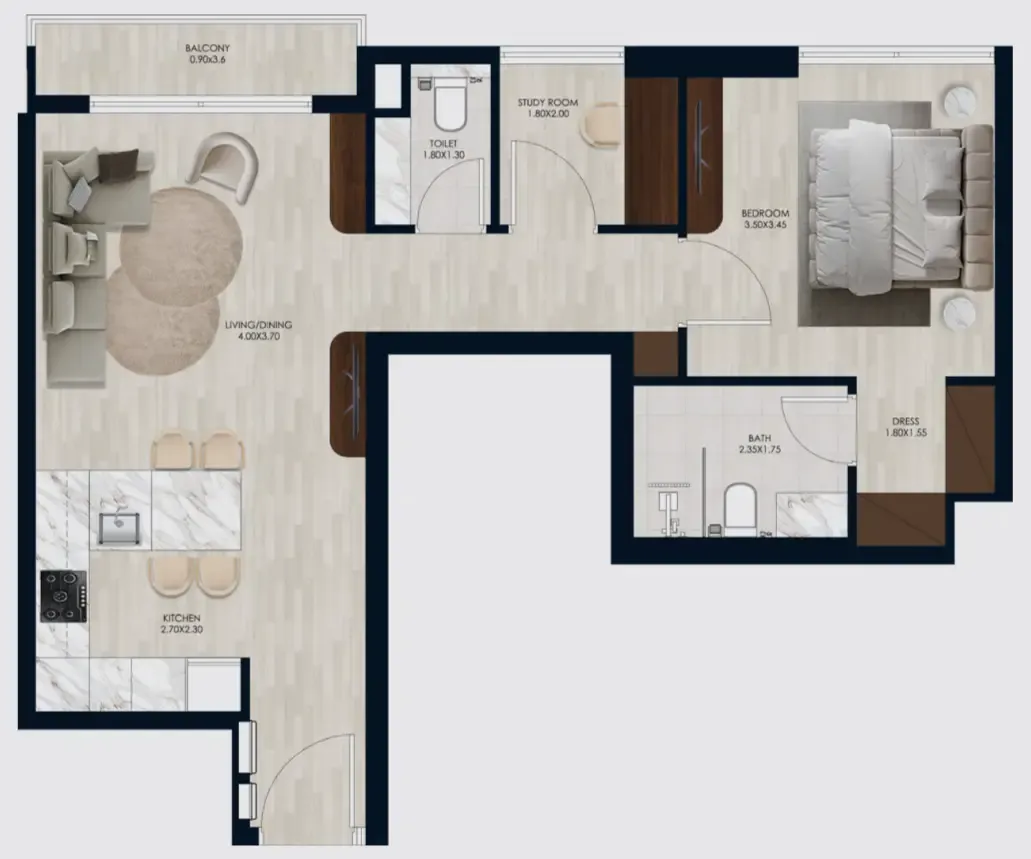 1 bedroom floor plan