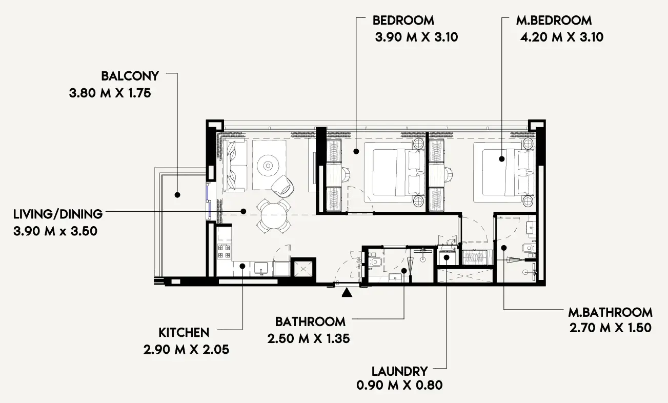 2 bedrooms floor plan