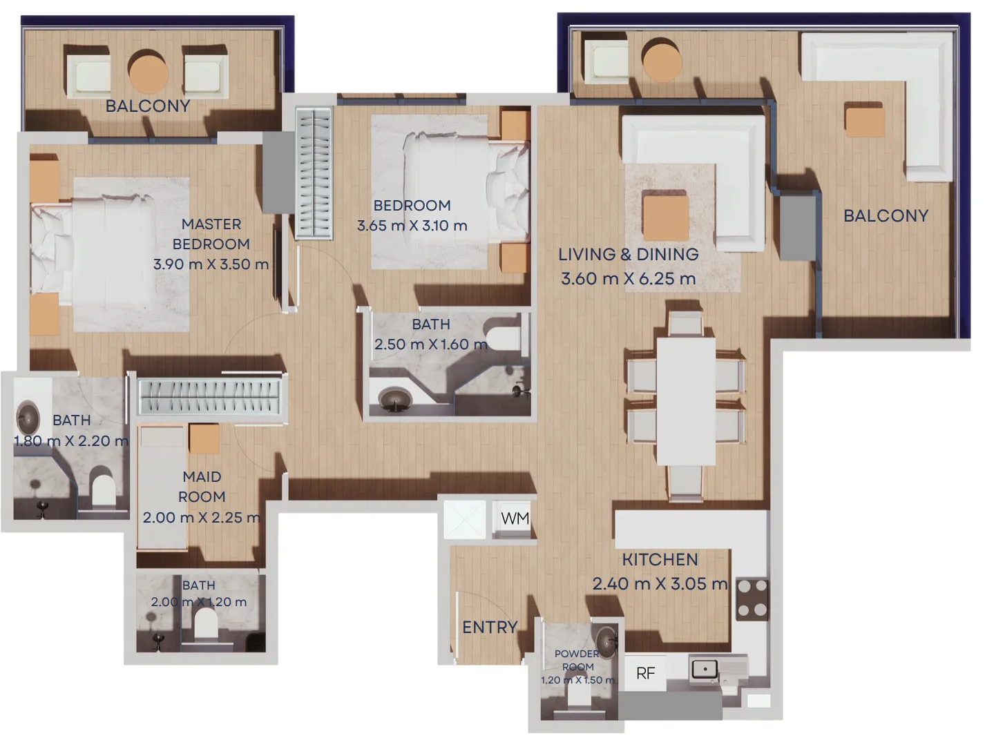 2 bedrooms floor plan