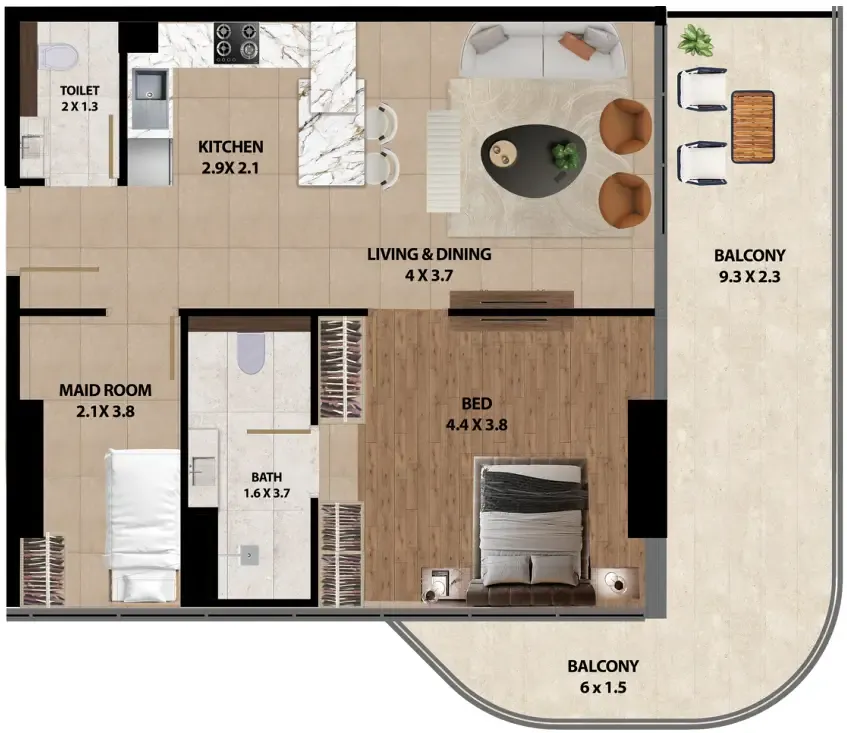 1 bedroom floor plan