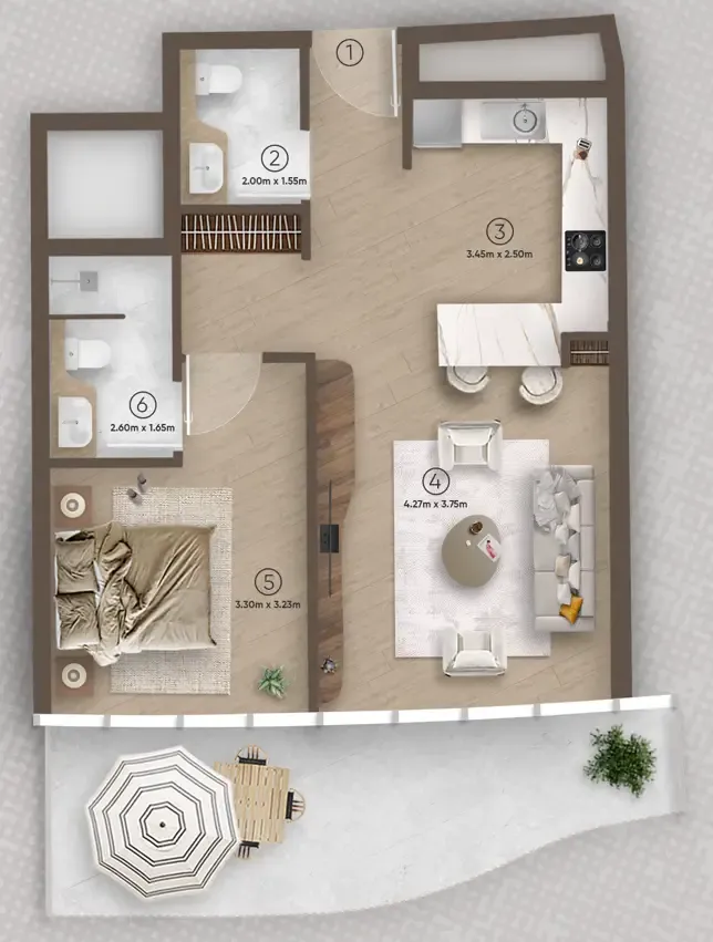 1 bedroom floor plan