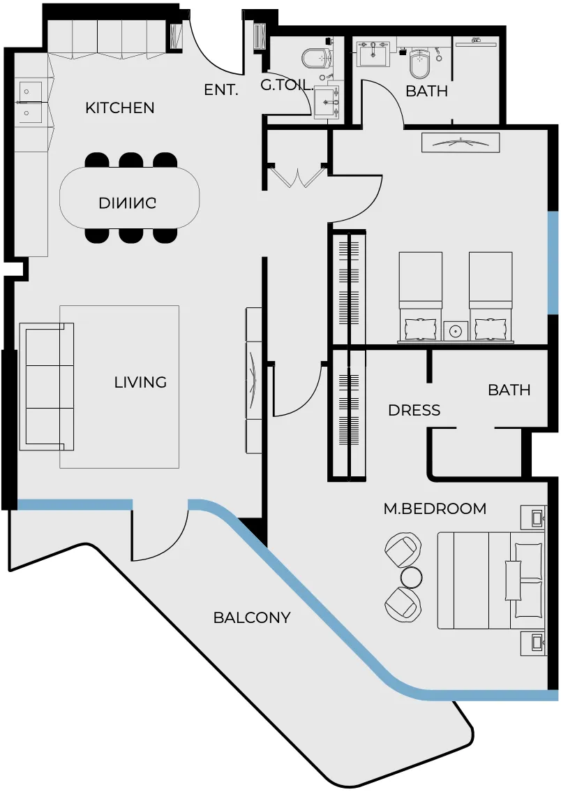 Prestige One Developments Coastal Haven 2BR floor plan