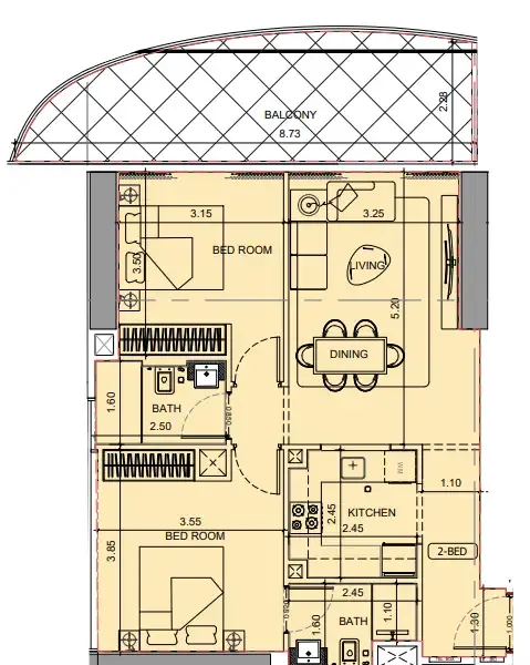 2 bedrooms floor plan